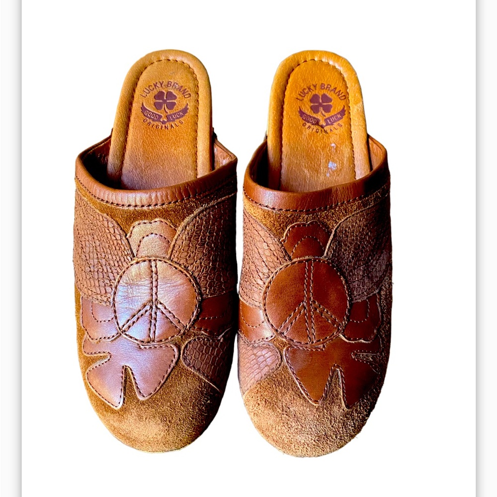 Lucky Brand suede/wood clog shoes